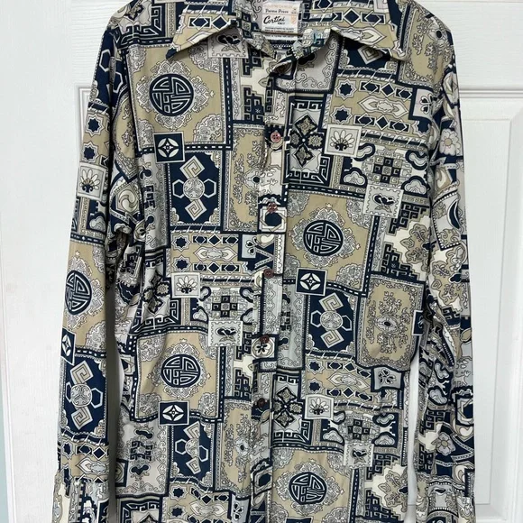 Vintage Butterfly collar Cortini Knit  Patterned Button-Up Shirt - Picture 2 of 6